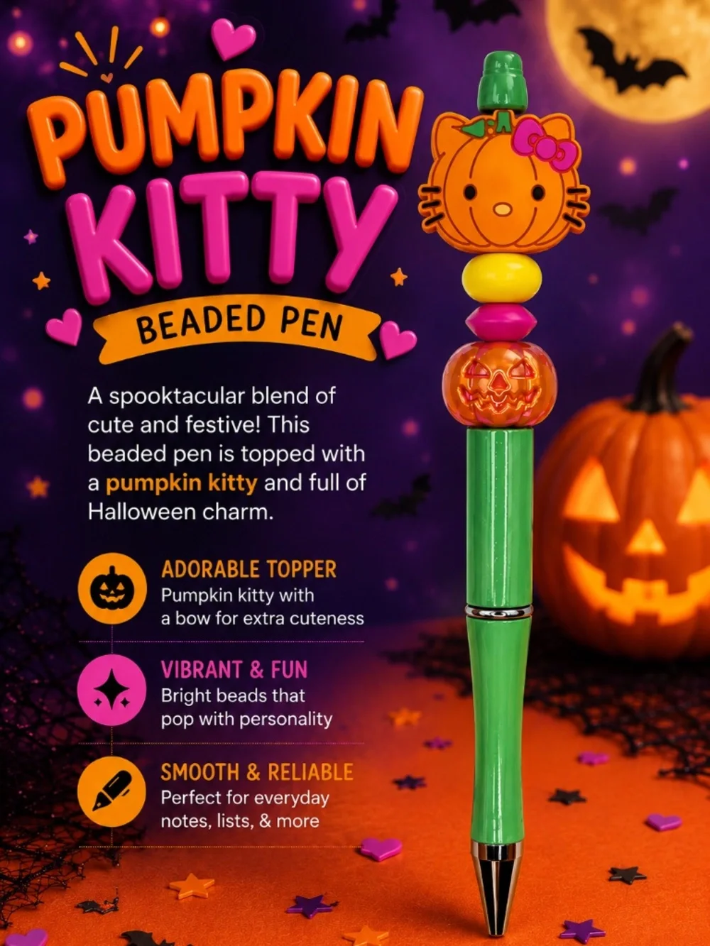 Pumpkin Kitty Beaded Pen